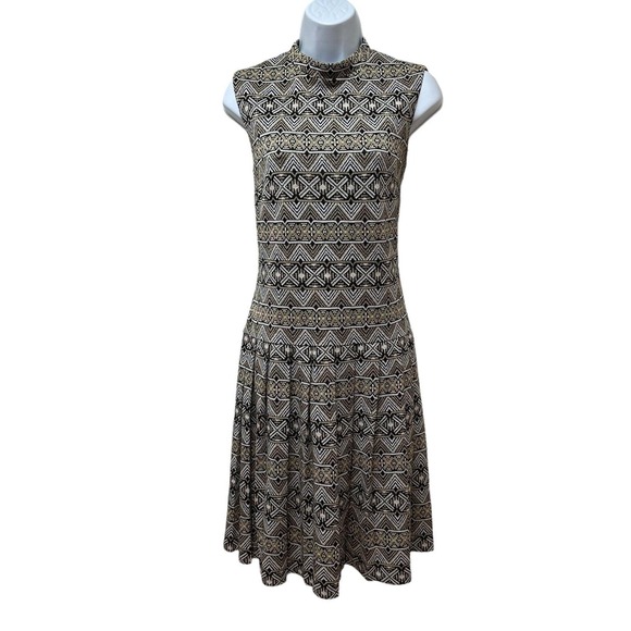 L. Barron London Dresses & Skirts - Vintage Barron London Gold Metallic Geometric Knit Drop Waist Pleated Dress 14